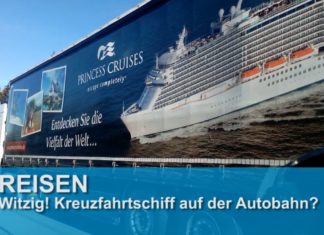 Witzig! Kreuzfahrtschiff auf der Autobahn?