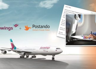 Postkarten aus dem Flieger versenden: Postando startet Kooperation mit Eurowings