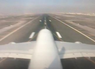 Hier filmt die Heckkamera eines A-380 den Start in Dubai